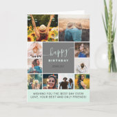 Modern simple birthday teal 10 photo collage grid card (Front)