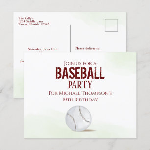 Modern Simple Birthday Watercolor Cute Baseball Postcard