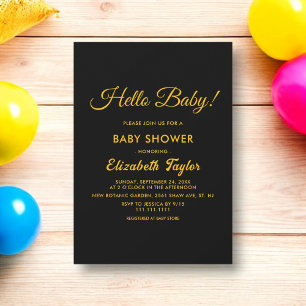 Modern Simple Black And Gold Elegant Baby Shower Invitation