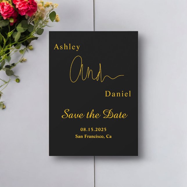 Modern Simple Black And Gold Elegant Chic Wedding Save The Date (Creator Uploaded)