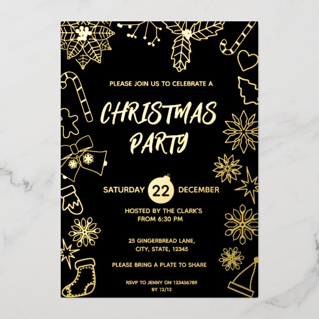 Modern Simple Black and Gold Elegant Xmas Party (Front)