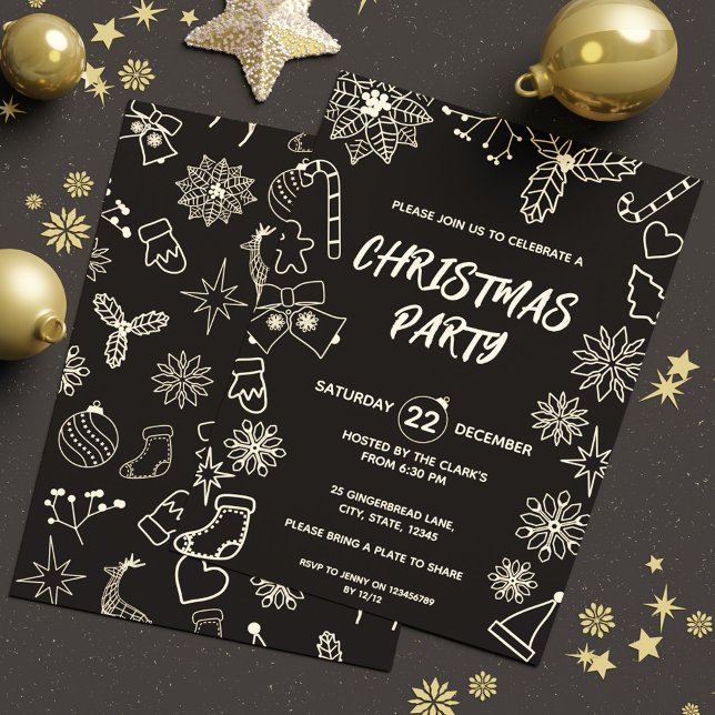 Modern Simple Black and Gold Elegant Xmas Party Invitation (Modern Simple Black and Gold Elegant Xmas Party Invitation)