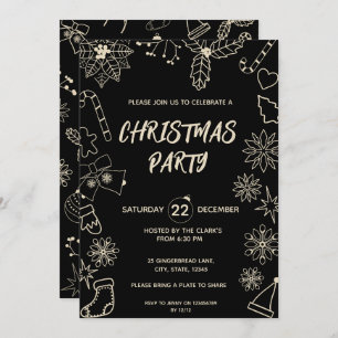 Modern Simple Black and Gold Elegant Xmas Party Invitation