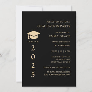 Modern Simple Black and Gold Graduation Party Invitation