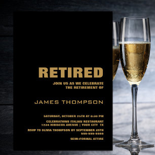 Modern Simple Black and Gold Retirement Party Invitation