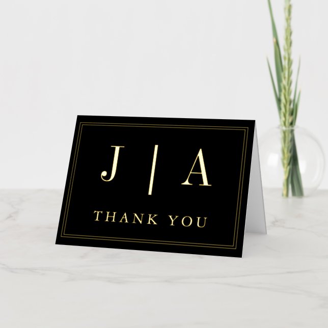 Modern Simple Black And Gold Wedding Monogram Foil Greeting Card (Front)