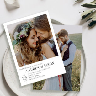 Modern Simple  Black and White 2 Photo Wedding Invitation