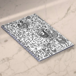 Modern Simple Black and White Birds Pattern Notebook