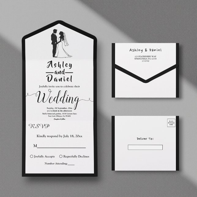 Modern Simple Black And White Calligraphy Wedding All In One Invitation (Creator Uploaded)