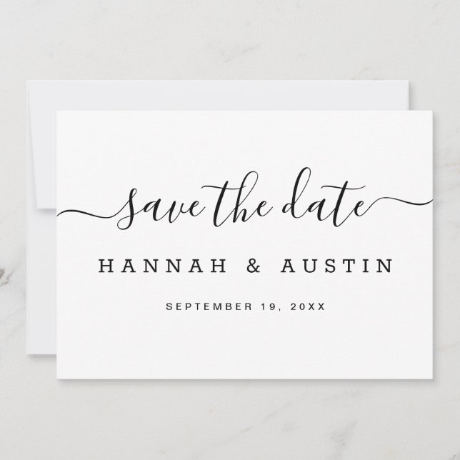 Modern Simple Black and White Elegant Wedding Save The Date (Front)