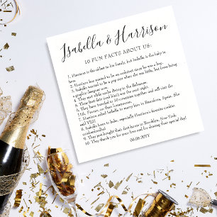 Modern Simple Black and White Fun Facts Wedding Napkin