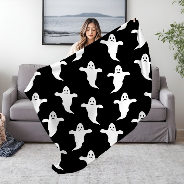 Modern Simple Black and White Ghosts Halloween Fleece Blanket (Creator Uploaded)