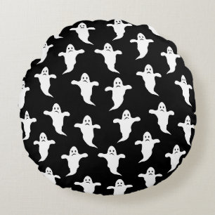 Modern Simple Black and White Ghosts Halloween Round Cushion