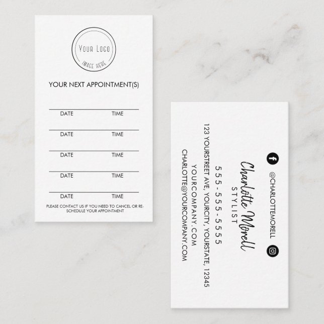 Modern simple black and white minimalist logo appointment card (Front/Back)