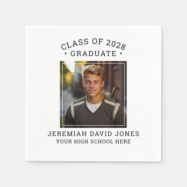 Modern Simple Black and White Photo Graduation Napkin (Front)