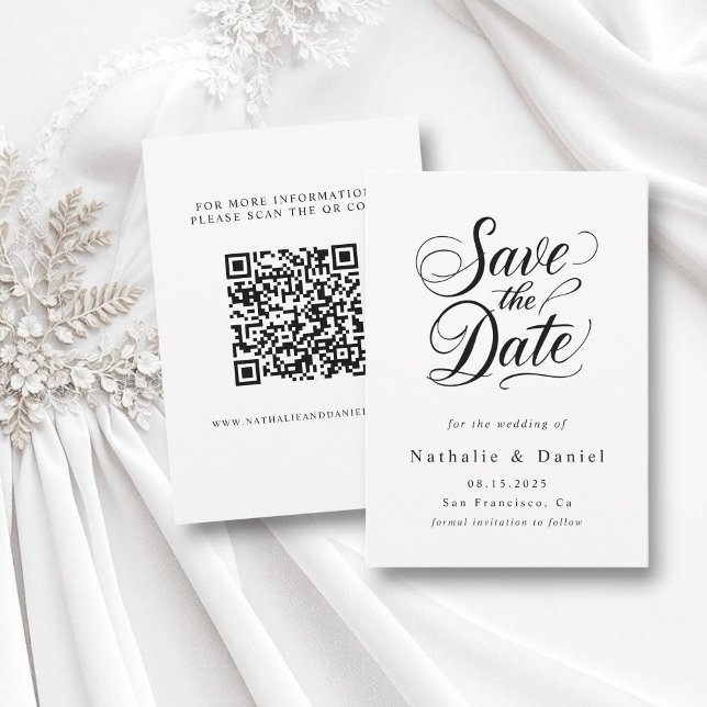 Modern Simple Black and White QR Code Wedding Save The Date (Creator Uploaded)