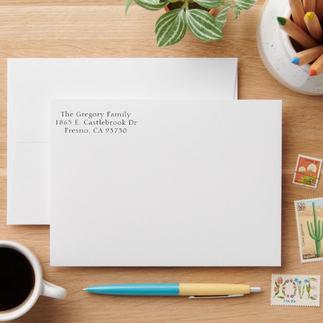 Modern Simple Black and White Return Address  Envelope (Desk)