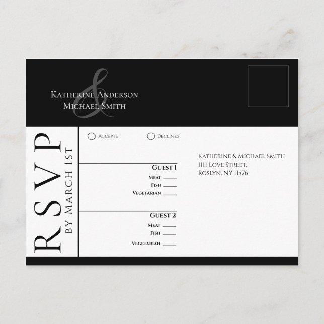 Modern Simple Black and White-RSVP-Wedding- Postcard (Back)
