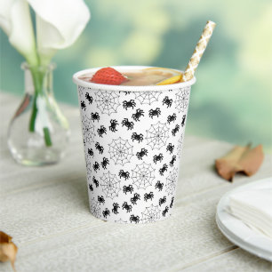 Modern Simple Black and White Spider Halloween Paper Cups