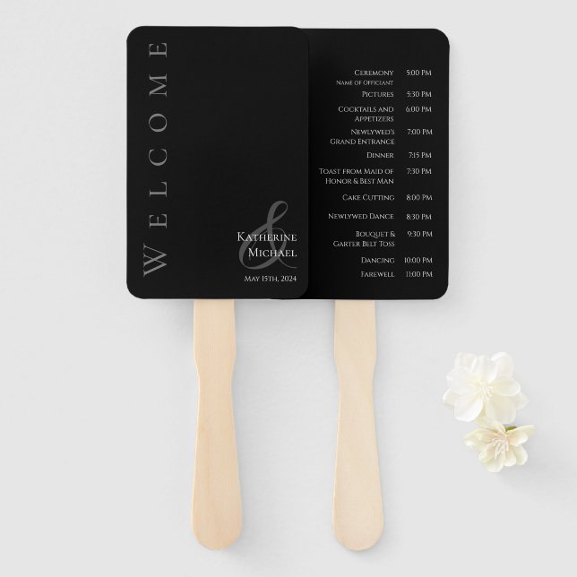 Modern Simple Black and White-Wedding- Hand Fan (Front and Back)