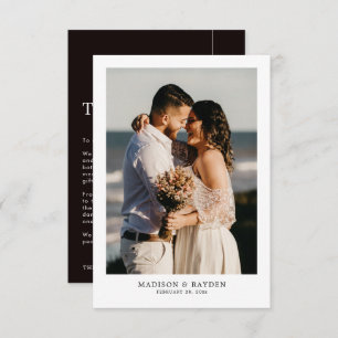 Modern Simple Black and White with Photo Wedding Thank You Card