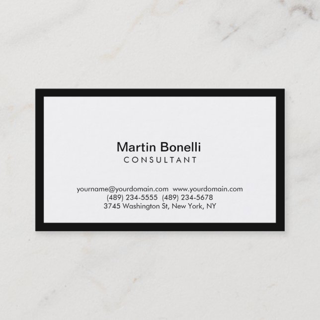 Modern Simple Black Border White Business Card (Front)