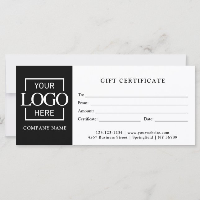 Modern Simple Black Business Logo Gift Certificate (Front)