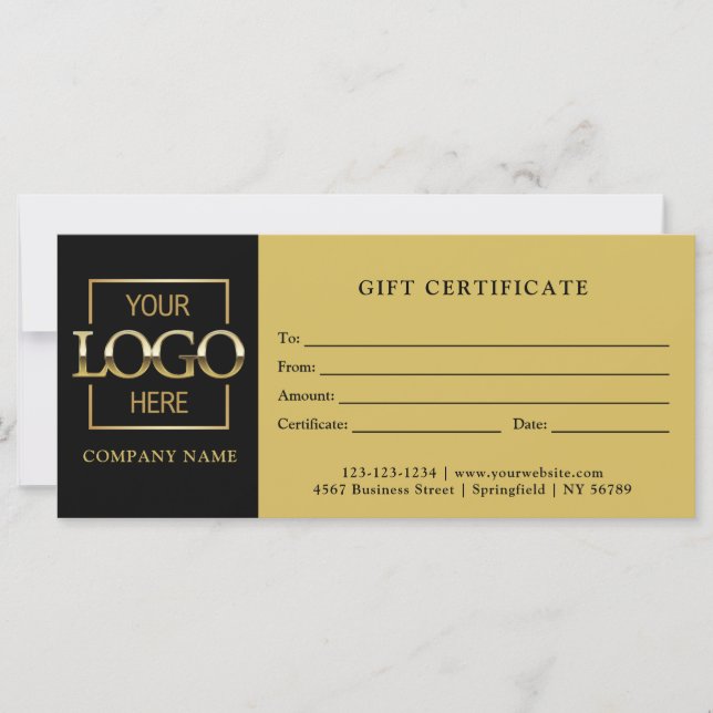 Modern Simple Black Business Logo Gift Certificate (Front)