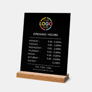 Modern Simple Black   Business Logo Opening Hours Acrylic Sign