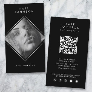 Modern Simple Black Elegant Photography QR Code Business Card