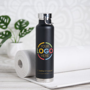Modern Simple Black Gold Company Business Logo Water Bottle