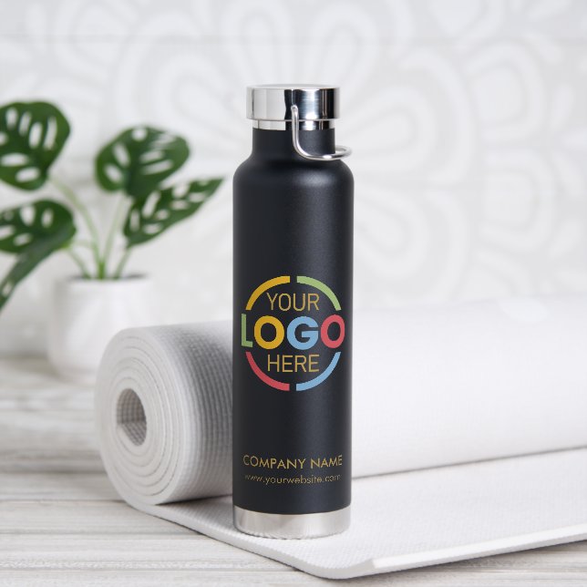 Modern Simple Black Gold Company Business Logo Water Bottle (Yoga)