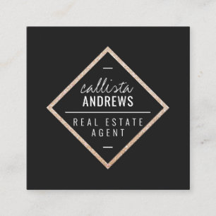 Modern Simple Black Gold Glitter Diamond Square Square Business Card