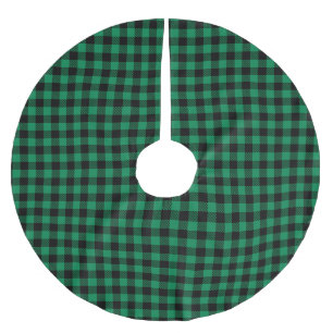 Modern Simple Black Green Buffalo Plaid Brushed Polyester Tree Skirt
