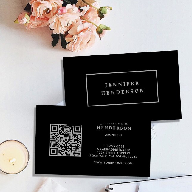Modern simple black grey QR code professional Business Card (Modern simple black gray QR code professional Business Card.)