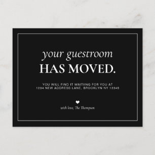 Modern Simple Black Guest Room We've Moved Moving Announcement Postcard