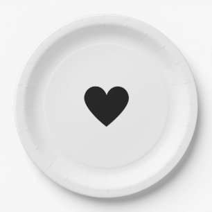 Modern Simple Black Heart Paper Plate