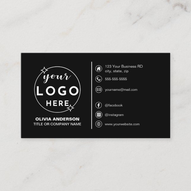 Modern Simple Black Logo Custom Icons Social Media Business Card (Front)