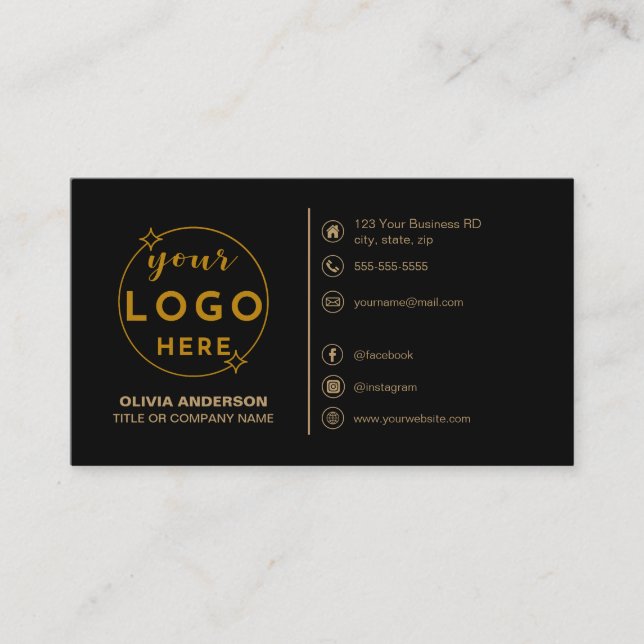 Modern Simple Black Logo Custom Icons Social Media Business Card (Front)