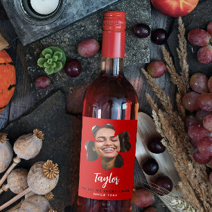 Modern Simple Black Lucky In Love Clover Photo Wine Label