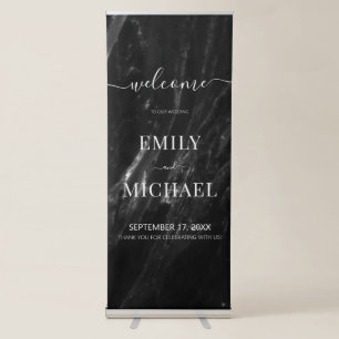 Modern Simple Black Marble Elegant Wedding Welcome Retractable Banner