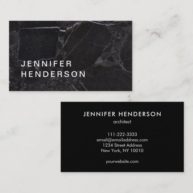Modern simple black marble professional minimalist business card (Front/Back)