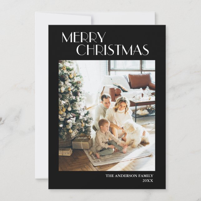 Modern Simple Black Merry Christmas Photo Holiday Card (Front)