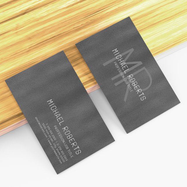 Modern Simple Black Minimalist Textured Monogramed Business Card (Creator Uploaded)
