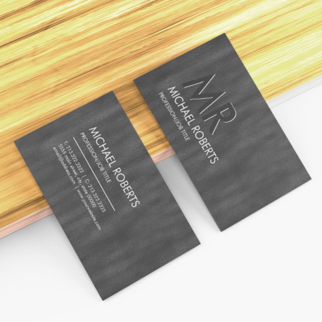 Modern Simple Black Minimalist Textured Monogramed Business Card (Creator Uploaded)