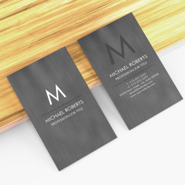 Modern Simple Black Minimalist Textured Monogramed Business Card (Creator Uploaded)