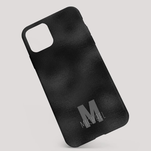 Modern Simple Black Minimalist Textured Monogramed Case-Mate iPhone Case (Creator Uploaded)