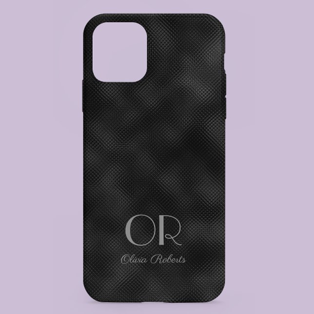 Modern Simple Black Minimalist Textured Monogramed Case-Mate iPhone Case (Creator Uploaded)