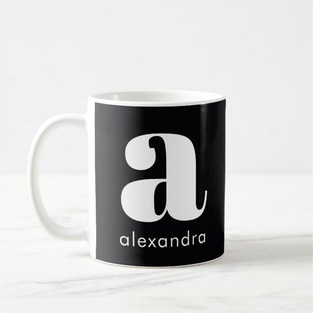 Modern Simple Black Monogram Initial Letter Name Coffee Mug (Left)