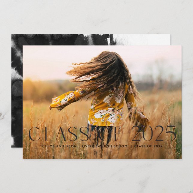 Modern Simple Black Photo Graduation Announcement (Front/Back)
